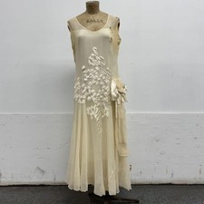Antique 20s Flapper Drop-Waist Silk Chiffon & Ribbonwork Wedding Gown picture