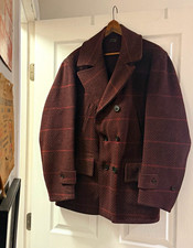 Very rare 1930s red Shadow plaid wool peacoat size L picture