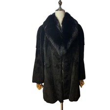 RARE VINTAGE JAPANESE FOX & SHEARED MINK FUR COAT BLACK JACKET SIZE M picture