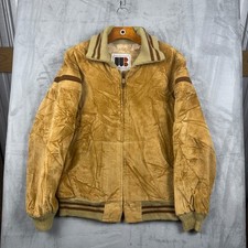 Vintage William Barry Corduroy Bomber Jacket Tan Faux Fur Lined USA Mens 40 picture