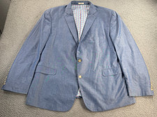 Southern Pines Blazer Mens 2XL Blue Cotton Plaid Lined Sport Coat Preppy Coastal picture