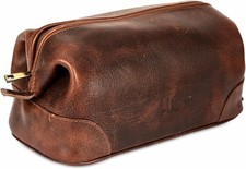 New Handmade Buffalo Leather Unisex Toiletry Bag Travel Dop Kit Men Shaving Case picture