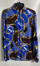 Topman Men's Multi Blue Abstract Print Viscose Long Sleeve Shirt Sz M NWT picture