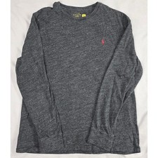 Polo Ralph Lauren Men's M Classic Fit Long Sleeve T Shirt Gray Red Pony Crewneck picture