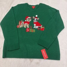 Holiday Lane Women's Green Sparkle Christmas Sweater Dogs Gifts Size X-Large NWT picture