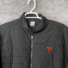 Tesla Motors Mens Black Quilted Puffer Jacket Red Logo Full Zip Corporate XXL picture