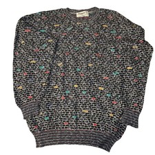 Mondo di Marco Sweater Mens Large Black Brick Colorful Knit Made Italy Vintage picture