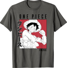 One Piece Anime Colorblock Luffy Red with Kanji T-Shirt picture