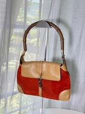 Authentic Gucci Vintage Orange Suede Leather Jackie Shoulder Bag Bamboo Handle picture