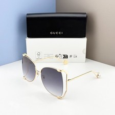 Gucci GG0252S Butterfly Sunglasses Gold Frame Blue Gradient Lens Women 63mm picture