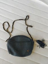 Pristine Vintage BALLY Leather 'Camera Bag' Crossbody Black Navy Gold Chain picture