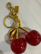 Coach Red Cherry Apple Bag Charm Keychain Resin Metal Brass Purse Decoration picture