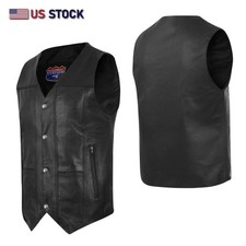 Men's Black Classic V-Neck Leather Motorcycle Vest | Biker Rider Apparel & Gear picture