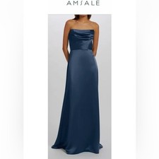 Amsale Navy Blue Strapless Satin Gown Size 6 $300 picture