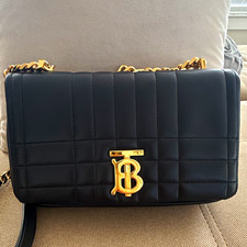 Burberry TB Black Crossbody Bag Gold Chain Strap Logo Clasp Flap Magnetic picture