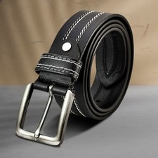 Mens Genuine FULL GRAIN Classic Leather Belt Belts Casual Jean Buckle Brown USA picture