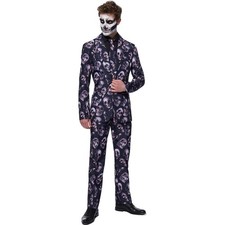 Suitmeister Mens Skulls Suit Jacket Pants Tie Sz M  Black Red Bleeding Skull New picture
