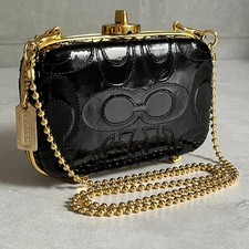 Rare HTF Coach Y2K Black Patent Leather Kisslock Crossbody Bag Gold Chain 12198 picture