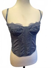Dusty Blue Lace Bustier Corset Top M Fairy Grunge Coquette Angelic Romantic NWT picture
