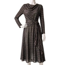 VINTAGE ILGWU 1970s Deadstock Metallic Gold Disco Wrap Dress Studio 54 | S picture