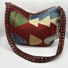 Vtg Marco Avane Crossbody Bag Persian Kilim Rug Fabric Leather Trim 90s Boho picture