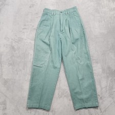 Vintage 62 East Pants Womens 7/8 Green Linen Cotton Pleated Tapered Crop Trouser picture