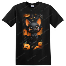 Cute Halloween Bat Pumpkin T Shirt Spooky Kawaii Orange Bat Tee Gift Lover picture