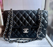 CHANEL Small Classic Double Flap Black Caviar Silver Hardware A01113 picture