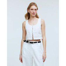 Madewell Scoopneck Crop Tank 100% Linen White Preppy 4 picture