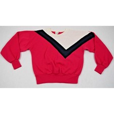Vintage 80s Leggs Activewear Sweatshirt Womens S Pink Black Geometric Made USA picture
