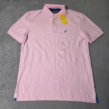 Nautica Mens S Performance Deck Shirt Pink Short Sleeve Wicking Polo picture