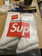 Supreme Hanes White Crew Socks 4 Pack Unisex Size 6-12 Streetwear Essentials picture