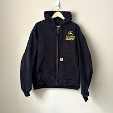 VTG Carhartt J181 Blk Full Zip Hooded Jacket 2XL Embroidered John Deere Logo picture