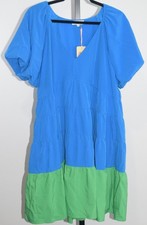 Entro NWT Women’s Size XL Blue Green Colorblock Tiered Short Sleeve Dress Boho picture