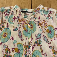 Pilcro button down blouse Floral ivory teal Women's Small long sleeve picture