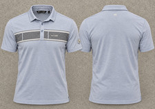Travis Mathew Shirt Mens L Blue Striped Emboroidered Logo Golf Classic Polo picture