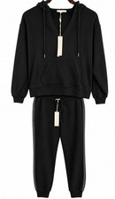 Lovestitch Black 2pc Sweatsuit Set Hoodie & Pants Pockets Size L picture