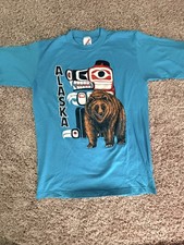 Vintage 90s Alaska Grizzly Bear Totem T-Shirt Mens M Jerzees Single Stitch USA picture
