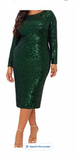 X by Xscape Green Boat Neck Long Sleeve Sequin Sheath Midi Dress 18W XC277W picture