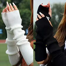 Women Knitted Arm Warmers Fingerless Gloves Long Sleeve Mittens Winter Y2K Punk picture