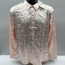 Zeroyaa Shirt Mens Medium Pink Floral Jacquard Long Sleeve Button Up Disco NEW picture