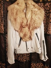 Darucci NYC Genuine Leather Biker Motorcycle Jacket w/White Fox Fur picture