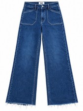 PAIGE Anessa Jeans Womens 28 High Rise Wide Leg Utility Pockets Raw Hem 31 picture