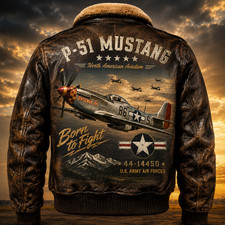 CUSTOM P-51 MUSTANG WWII PILOT LEATHER BOMBER BROWN JACKET Flight Jacket picture
