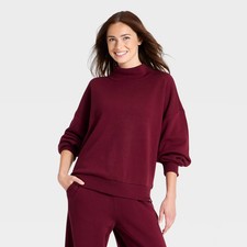 Women's Mockneck Active Pullover - JoyLab Maroon XS picture