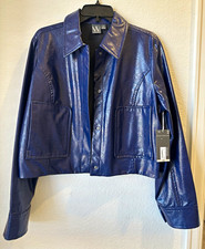 Worthington Women’s Faux Leather Jacket Size 12 Sapphire Blue Cropped NWT picture