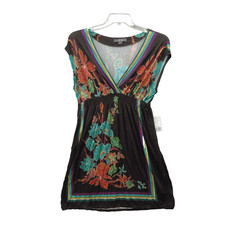 Twenty One Women's Mini Dress Size L Black Rayon Floral Sleeveless V-Neck New picture
