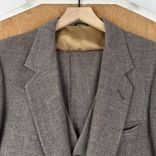 VTG Tweed Suit Mens 40R Brown 2 Button Wool Pants 34x29 Flat Front 3 Piece retro picture