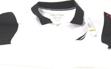1 Count Nautica 100 White Medium White Bodied Blue Sleeved Collared T Shirt picture