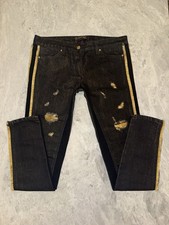 Roberto Cavalli Archive Black Gold Metallic Distressed Skinny Jeans IT 44 picture